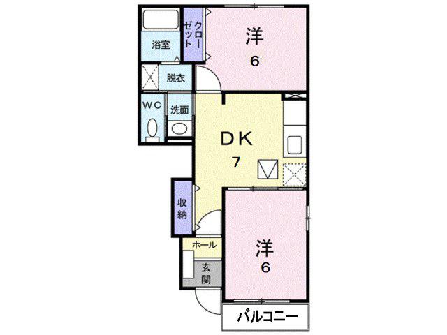 セレッソII(2DK/1階)の間取り写真