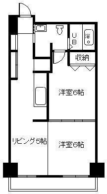 シャンノール平和通(2DK/5階)の間取り写真