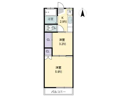 六興ハイツ(2K/2階)の間取り写真