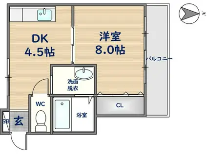 東花園コーポ(1DK/3階)の間取り写真