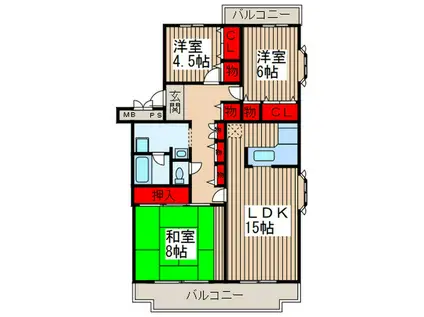第3西形マンション(3LDK/1階)の間取り写真