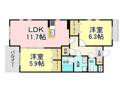 ブランルージュ桜(2LDK/3階)の間取り写真