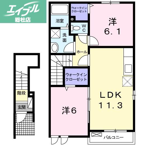 ジェルメC(2LDK/2階)の間取り写真