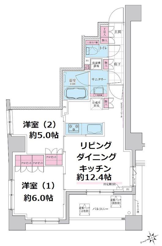 ステラメゾン三軒茶屋(2LDK/2階)の間取り写真