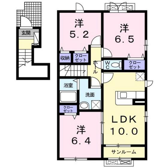 シェル・トゥールB(3LDK/2階)の間取り写真