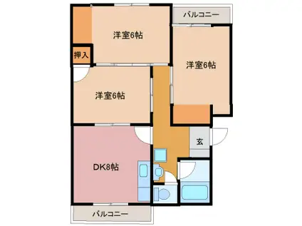 コンチネンタル布瀬I(3DK/1階)の間取り写真