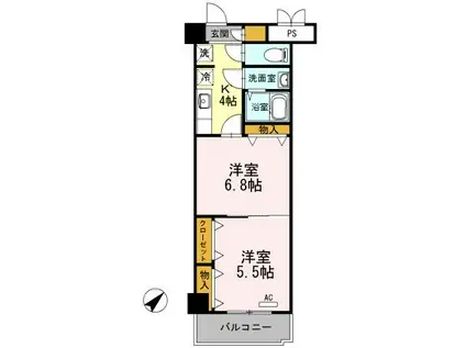 木下鉱産ビルII(2K/5階)の間取り写真