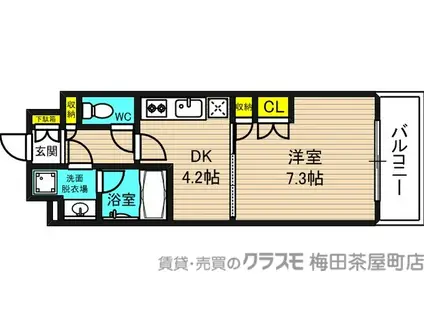 ポートヴィラ靭公園(1DK/3階)の間取り写真