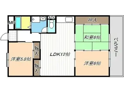 第5グランドハイツ服部(3LDK/3階)の間取り写真