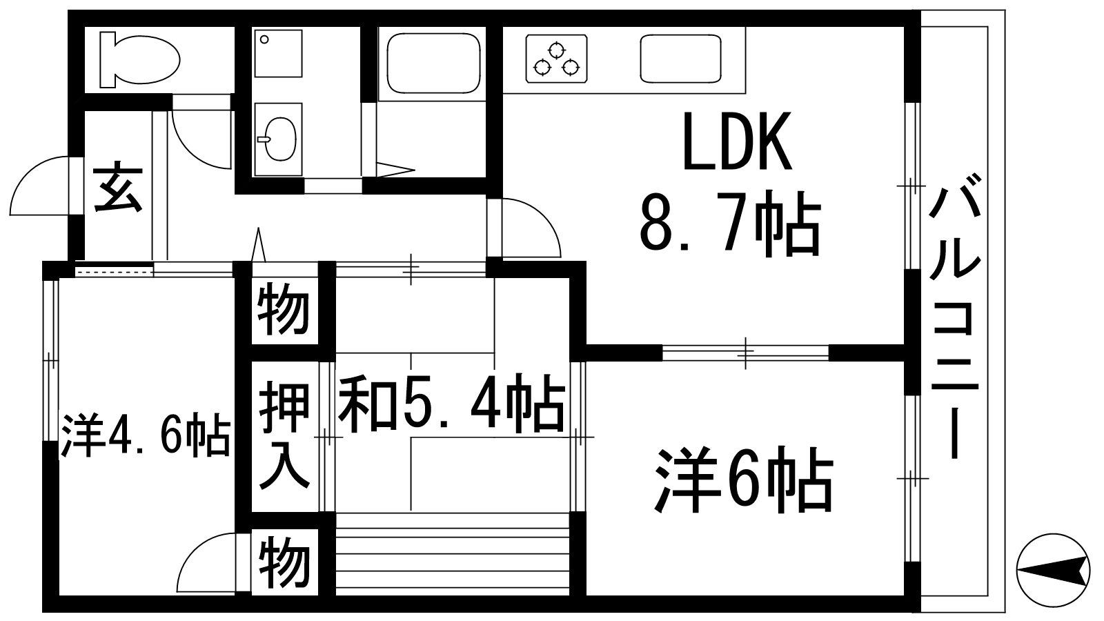 マンションむなかた(3LDK/3階)の間取り写真