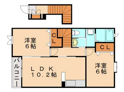 ネオウイング B(2LDK/2階)の間取り写真