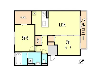 VILLA DEL SOL(2LDK/2階)の間取り写真