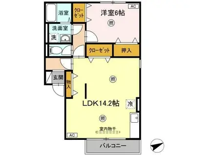 ディアコート B(1LDK/1階)の間取り写真