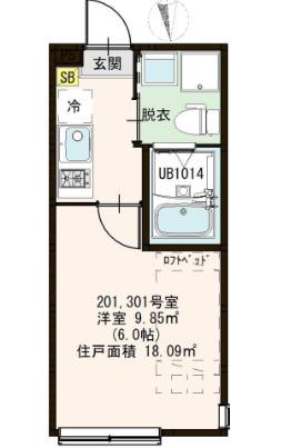 ハーモニーテラス六町IV(1K/3階)の間取り写真