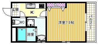 サンドレンスコート(1K/3階)の間取り写真