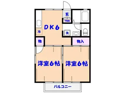 ライトコート石井(2DK/1階)の間取り写真