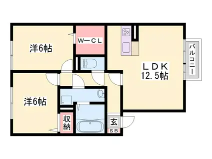 プリンシプル II棟(2LDK/1階)の間取り写真
