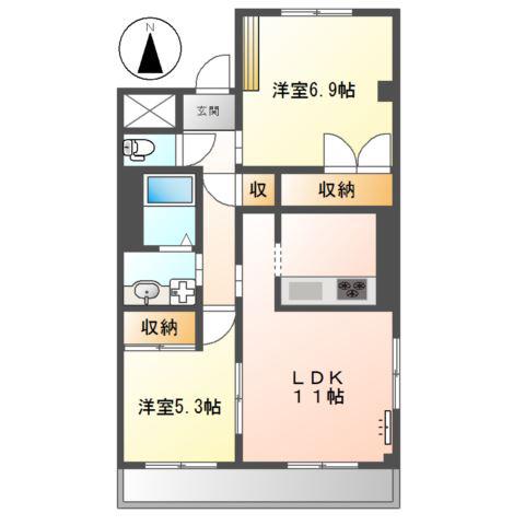 グランセル(2LDK/1階)の間取り写真
