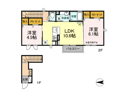 カナロン1(2LDK/2階)の間取り写真
