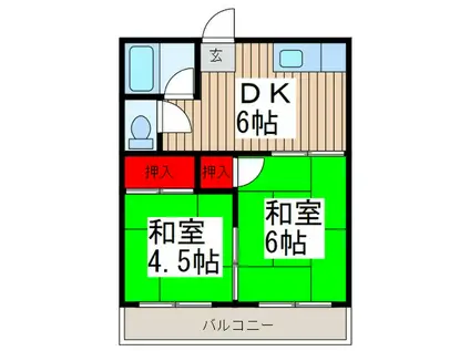 塚越ハイツ(2DK/2階)の間取り写真