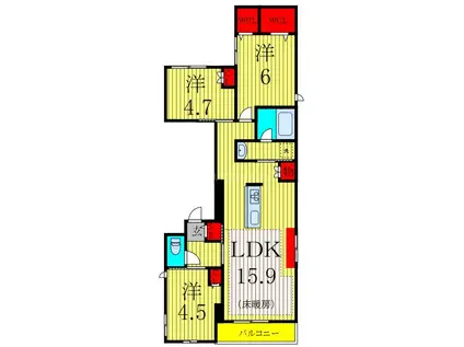 PALAIS RAFFINE(3LDK/3階)の間取り写真