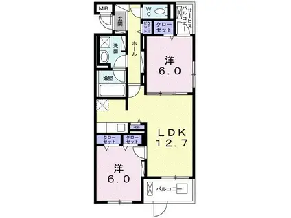 コンフォール山内 FK(2LDK/1階)の間取り写真