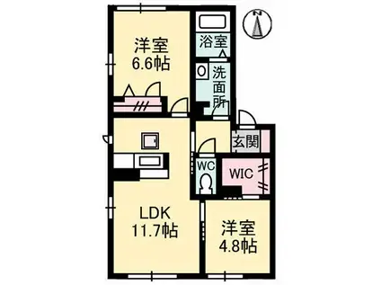 ソレアードIIB(2LDK/1階)の間取り写真