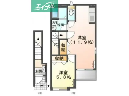 ディアコートL(1LDK/2階)の間取り写真