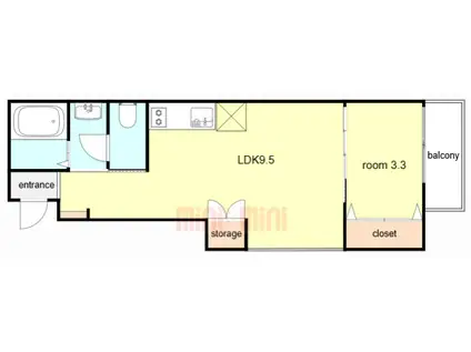 D-003(1LDK/3階)の間取り写真