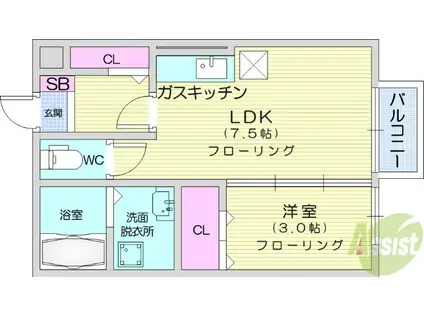 セジュール・モナリエK(1DK/1階)の間取り写真