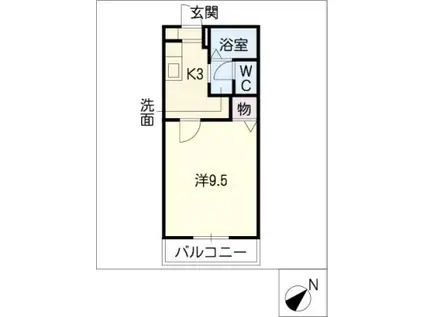 シャトレーオカダB棟(1K/2階)の間取り写真