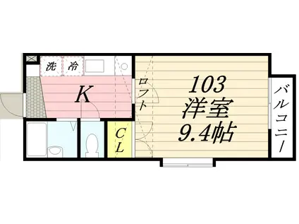 コニファー大学南B(1K/1階)の間取り写真