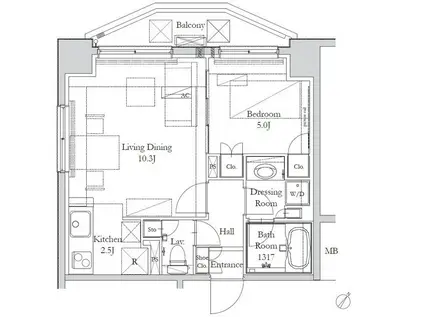 ハウス岩本町(1LDK/12階)の間取り写真