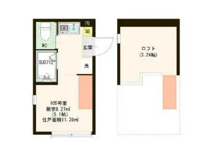 ハーモニーテラス大倉山(ワンルーム/1階)の間取り写真