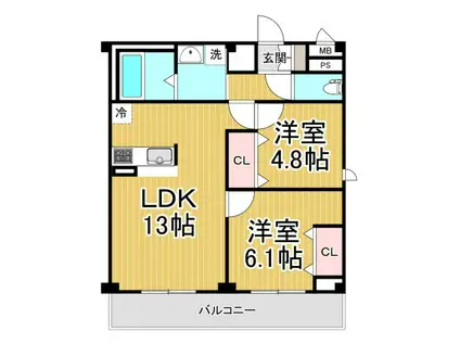 アンプルールフェールボルドゥール2(1LDK/2階)の間取り写真