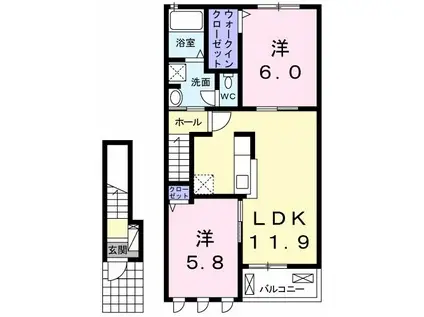 サニーウェル(2LDK/2階)の間取り写真