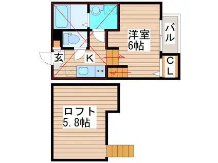 PRIME FLAT K(1K/1階)の間取り写真