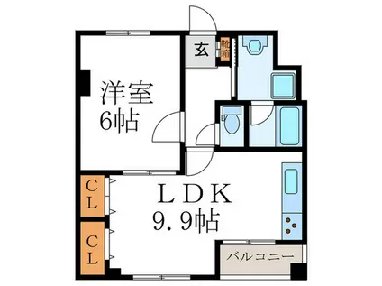 リエス西院(1LDK/9階)の間取り写真