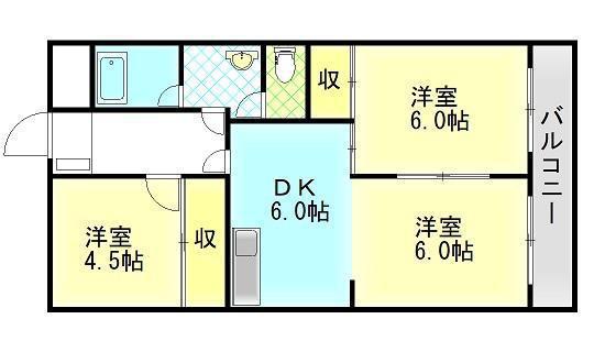 苔口マンション(3DK/3階)の間取り写真
