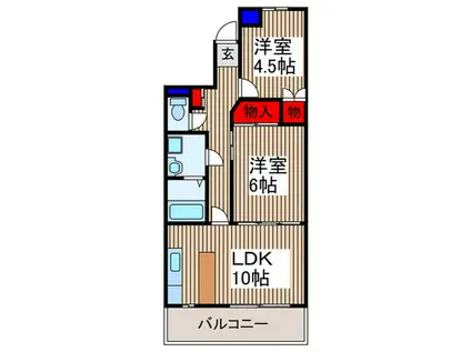 アトゥム東所沢(2LDK/5階)の間取り写真