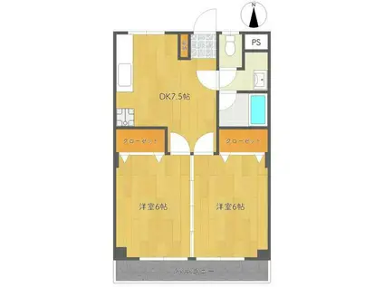 プレジデント秋(2DK/2階)の間取り写真