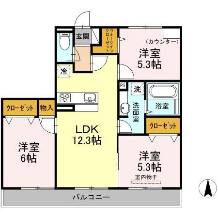 イル ヴィラージュ A棟(3LDK/2階)の間取り写真