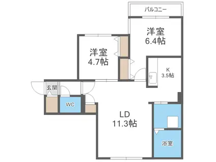 GEレジデンス琴似(2LDK/1階)の間取り写真