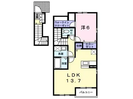 ソレイユメゾン(1LDK/2階)の間取り写真