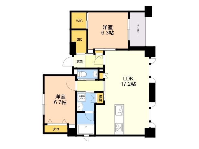 WECRAS高宮南(2LDK/4階)の間取り写真