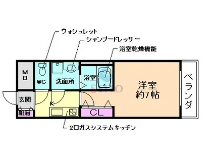 アジュール豊中末広(1K/2階)の間取り写真