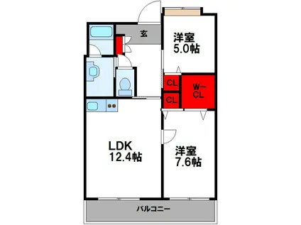 セントロイヤル新飯塚駅(2LDK/13階)の間取り写真
