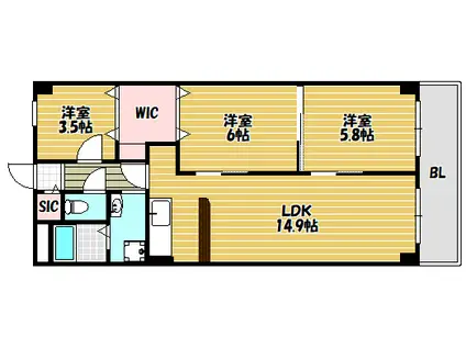 朝日プラザ鶴見緑地公園(3LDK/2階)の間取り写真