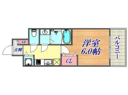 エスリード神戸三宮(1K/12階)の間取り写真