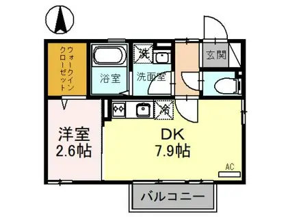 グリーンフィールド(1DK/2階)の間取り写真